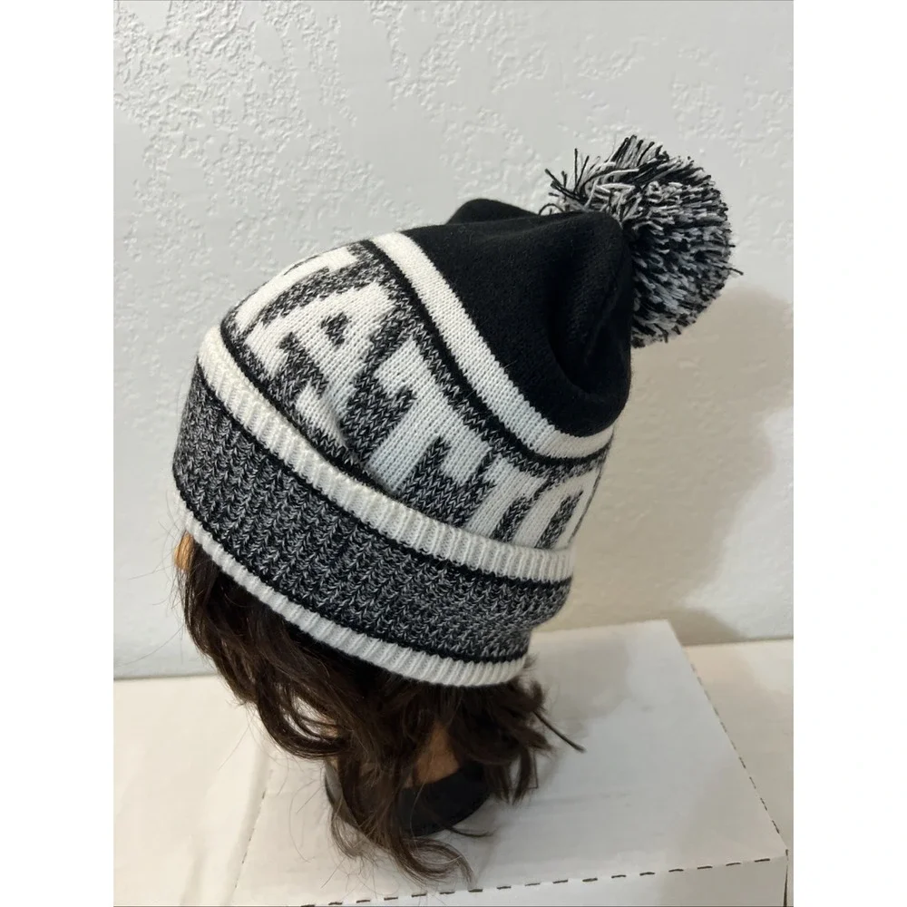 Victoria's Secret‎ Pink Nation Beanie 2 Hats Blue Black Pom NWOT Black White